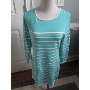SAIL TO SABLE LONG SLEEVE STRIPED AQUA & WHITE KNIT DRESS SIZE MEDIUM